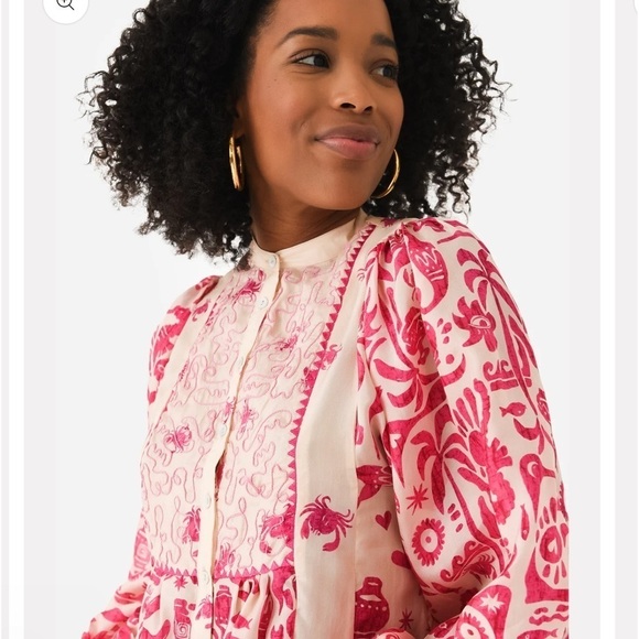 NWT Alemais Esmerelda 100% Silk Eye Printed Fuchsia Pink Button Up Blouse US 0 - Picture 5 of 15